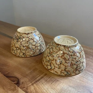 Vintage TWO Over and Back 6" Yellow Ware Spongeware Stoneware Mixing Bowls - Picture 1 of 8