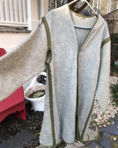 Vintage Military Coat Liner Gray Wool Green Trim Button Down Large  - Picture 1 of 12