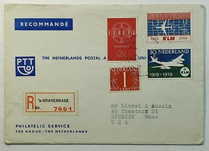 1959 Netherlands Registered Airmail Cover KLM Royal Dutch Airlines SC #381-382 - Picture 1 of 2