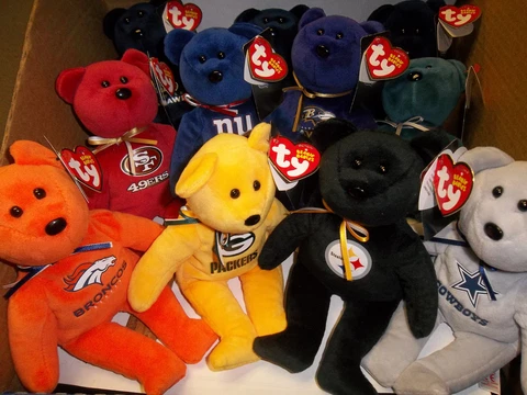 U PICK YOUR TEAM 1 NFL Football TY Beanie baby TEDDY BEAR logo & COLOR NWT 8" Sz Cover