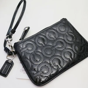 NEW COACH 42963 OP Stiches Black Patent Leather Universal Small Wristlet NWT - Picture 1 of 6