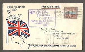 New Zealand April 27, 1940 first flight to Australia, lovely flag cachet [184 - Picture 1 of 2