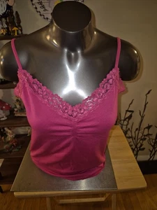 Attention Hot Pink Lace Trimmed Spaghetti Strap Camisole Size L/XL - Picture 1 of 4