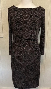 Abito da cocktail donna Anne Klein nero rosa metallizzato scintillante taglia 10 manica 3/4 - Foto 1 di 13