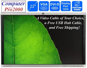22" 1680x1050 LCD Monitor VGA DVI DisplayPort, USB Hub, No Stand, Choose a Cable - Picture 1 of 7