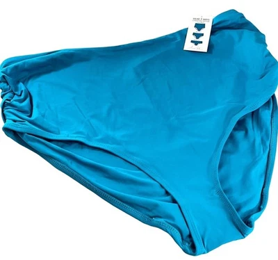 Bikini Anne Cole azul convertible cintura alta fruncido traje de baño parte inferior tejida Foto 1 de 4
