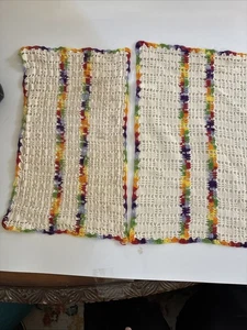 Tapete multicolor de dos ganchillo vintage hecho a mano - Imagen 1 de 5