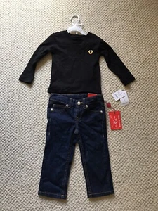 TRUE RELIGION Toddler 2T 2pc Denim Set Black Gold Top Dark Wash Jeans NWT $79 - Picture 1 of 4