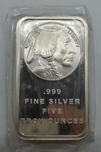 5 Troy Ounce 999 Fine Silver Bullion Bar Ingot SilverTowne Indian Head Buffalo - Picture 1 of 2