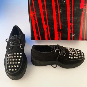 T.U.K. Size 3 A8360 $130 CAD Black Suede Silver Stud Creepers Sneakers TUK Shoes - Picture 1 of 4