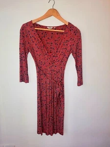 FatFace V Neck Red Autumnal Floral Wrap Dress 3/4 Sleeves Size 8 - Picture 1 of 6