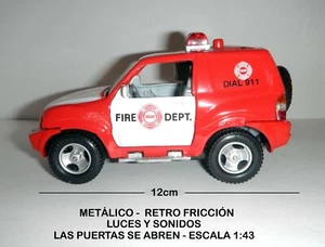 Jeep Of Fireman 1:3 8 Approx Metallic Retro Friction Sound And Lights Doors - Picture 1 of 5