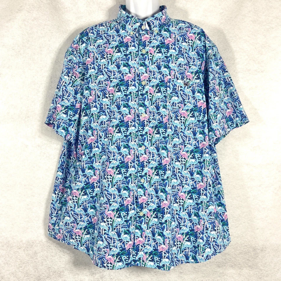 Camisa Vineyard Vines Para Hombres 2XL Azul Rosa Abotonada Rendimiento Estampado Flamenco Nueva Foto 1 de 4