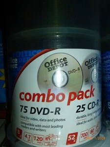 NEW OFFICE DEPOT COMBO PACK 25-CD-R/75 DVD+R DISCS FOR RECORDING DATA VIDEO - Photo 1/2