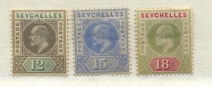 Seychelles KEVII 1903 12, 15 and 18 cents mint o.g. hinged - Picture 1 of 1