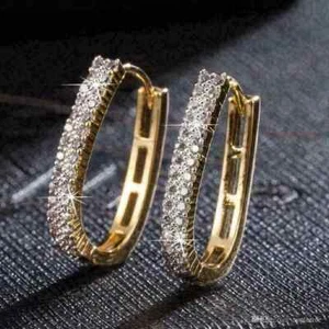 1.00Ct Round Cut Diamond CZ Solitaire Hoop Earrings Real 14k Yellow Gold Plated - Picture 1 of 4