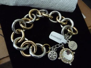 7 CHARMING SISTERS GOLD & SILVER TONE LINKS 3/4"W CHARMS 7'"L BRACELET #25/20 - Picture 1 of 4