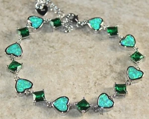Silber elegant grün Feueropal & grün Peridot Herz Armband - Bild 1 von 1