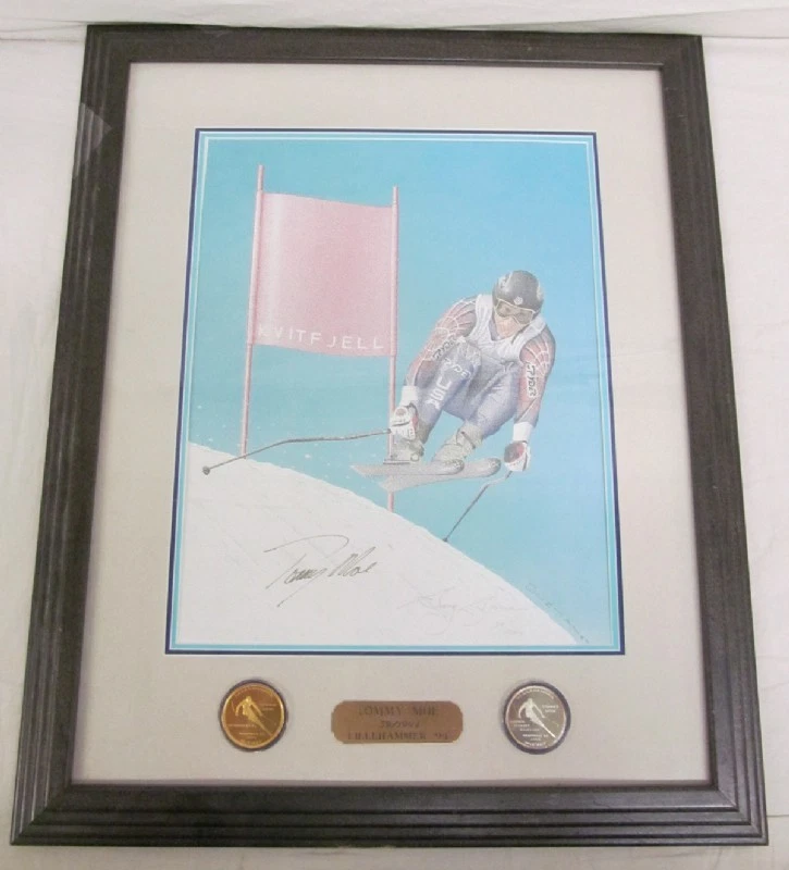 IMPRESIÓN DESCENSO TOMMY MOE LILLEHAMMER '94 - FIRMADA Y NUMERADA CON MONEDAS DE PLATA Foto 1 de 4