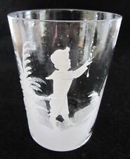 VTG MARY GREGORY CLEAR GLASS TUMBLER w/HAND PAINTED ENAMEL "BOY"~4" TALL~XLNT