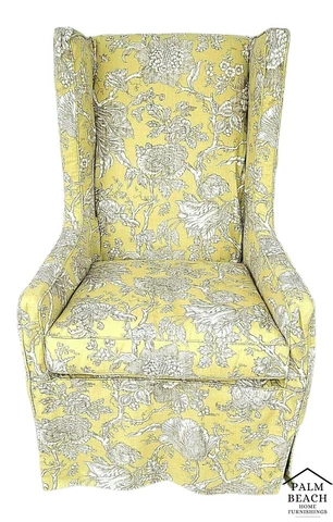 LEE INDUSTRIES Cotton Linen Asian Floral Slipcovered Wingback Armchair w Pillows Cover