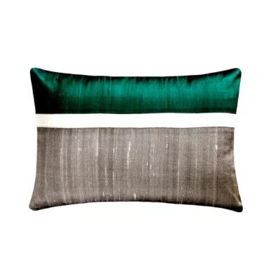 Funda de Almohada Lumbar Decorativa Verde, Cojín de Seda 12"x16" - Felpa Verde Seda Foto 1 de 3