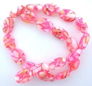 18x13 18mm x 13mm Oval Pink Mother Pearl Mosaic Gem Bead 15 Inch Strand MB43 - Picture 1 of 1