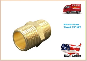 Solid Brass Pipe Fitting, 1/2" x 1/2" NPT Male, Hex Nipple, Corrosion Resistant - Picture 1 of 5