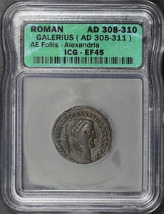 Roman Empire Galerius AD 308-310 AE Follis Alexandria ICG EF-45 - Picture 1 of 2