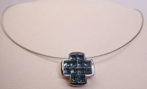 Swarovski Montana Blue Cross Necklace Choker 17 - 20" Signed Swan N644 - Picture 1 of 2