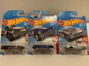 Hot Wheels Lote De 3 Corvette 55 Antes Y Ahora 3/10, 1 Zamac, 1 Azul Y 1 Negro. - Imagen 1 de 5