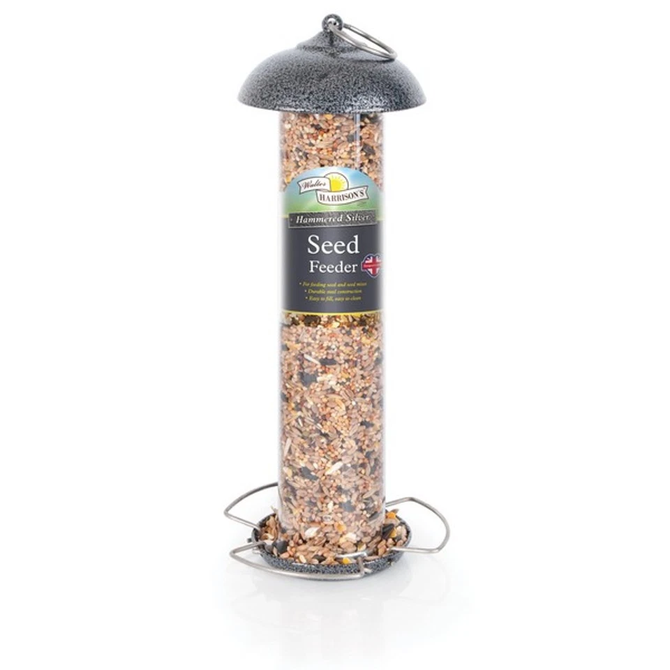 Harrisons Hammertone Silver Seed Feeder 30cm - Strong Hanging Wild Bird Feeder - Image 1 of 1