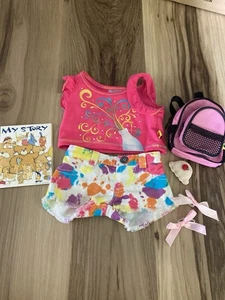 Build A Bear Workshop Shirt Tye Dye Jean Shorts Backpack Lot - Picture 1 of 1