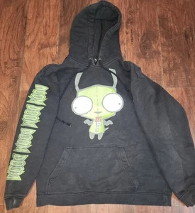 VTG 02 Mighty Fine Invader Zim Gir Doom Graphic Hoodie Sz M Black Streetwear emo - Picture 1 of 10