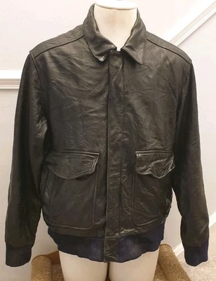 Croft & Barrow Black Leather Bomber Jacket Medium Ribbed Cuffs Retro Style - Image 1 of 4