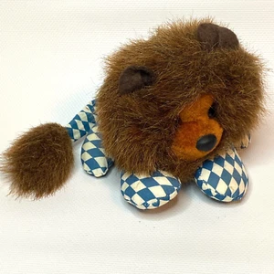 Vintage kleiner Löwe mit blau kariertem Körper Plüschtier Stofftier 4 Zoll groß - Bild 1 von 7