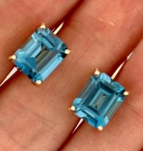 14k Yellow Gold 7 Ctw London Blue Topaz Earrings - Picture 1 of 12