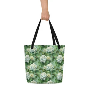 White Hydrangea Flower Floral All-Over Print Large Beach or Tote Bag - Picture 1 of 2