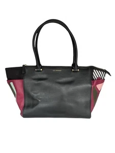 Lulu Guiness Handbag Bag Top Handle Satchel Leather Abstract Black Lips Lined - Picture 1 of 21