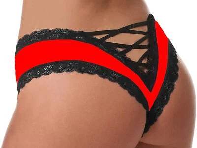 Sexy V-Back Criss Cross Panties Womens Sexy Lingerie Lace Trim Thong G-String US - Image 1 of 3