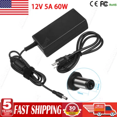 SEBATECH AC/DC 12V 5A Adapter Power Cord for LCD Monitor LED Light Security Cameras CCTV