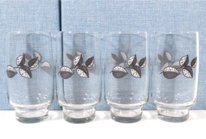 MCM Cantidad 4 Vasos Cristalería Hojas Transparente Negro Blanco 14 OZ Como Nuevo Años 70 - Imagen 1 de 6