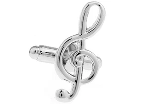 Music Note Pair Cufflinks Treble Clef Wedding Fancy Gift Box & Polishing Cloth - Picture 1 of 3
