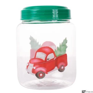 Christmas Tree Truck Holiday Treats Screw On 5.5" Storage Container, Clear Green - Picture 1 of 2