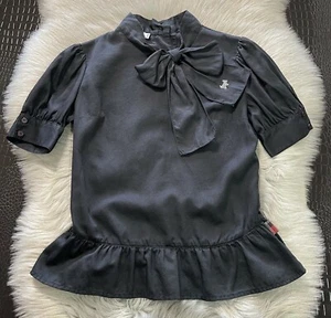 Scottish House Scotland Black Bow Studded Dog Detail Button Back Top Size Medium - Picture 1 of 11