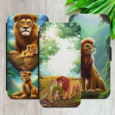LION KING FLIP FOR IPHONE SAMSUNG GOOGLE SIMBA ART WALLET PHONE CASE COVER GIFT - Image 1 of 4
