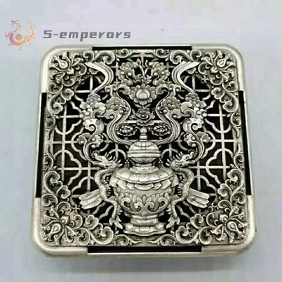 Jarrón asiático Tíbet plata cobre piedra tinta caja pluma lavadero tesoros tinta almohadilla caja Foto 1 de 4