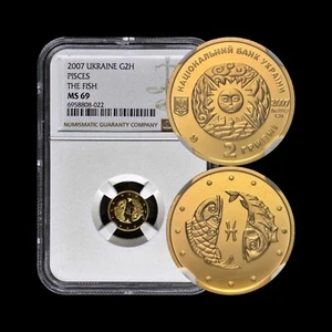 UKRAINE. 2007, 2 Hryvni, Gold - NGC MS69 - Zodiac, Pisces the Fish RARE - Picture 1 of 10