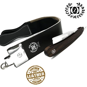 ZEVA Shave Ready Mango de madera oscura Rasoir recto con estrofa / correa de cuero - Imagen 1 de 4