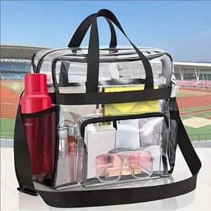 Clear Transparent Tote Bag PVC w/ Zipper Stadium Approved Sports Handbag Purse - Picture 1 of 12